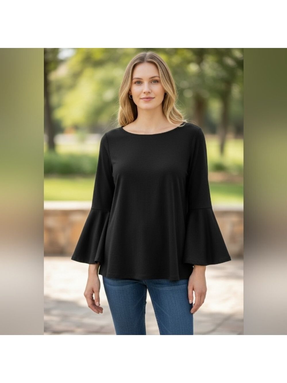INC International Concepts Black Flared Sleeve Blouse Size XL